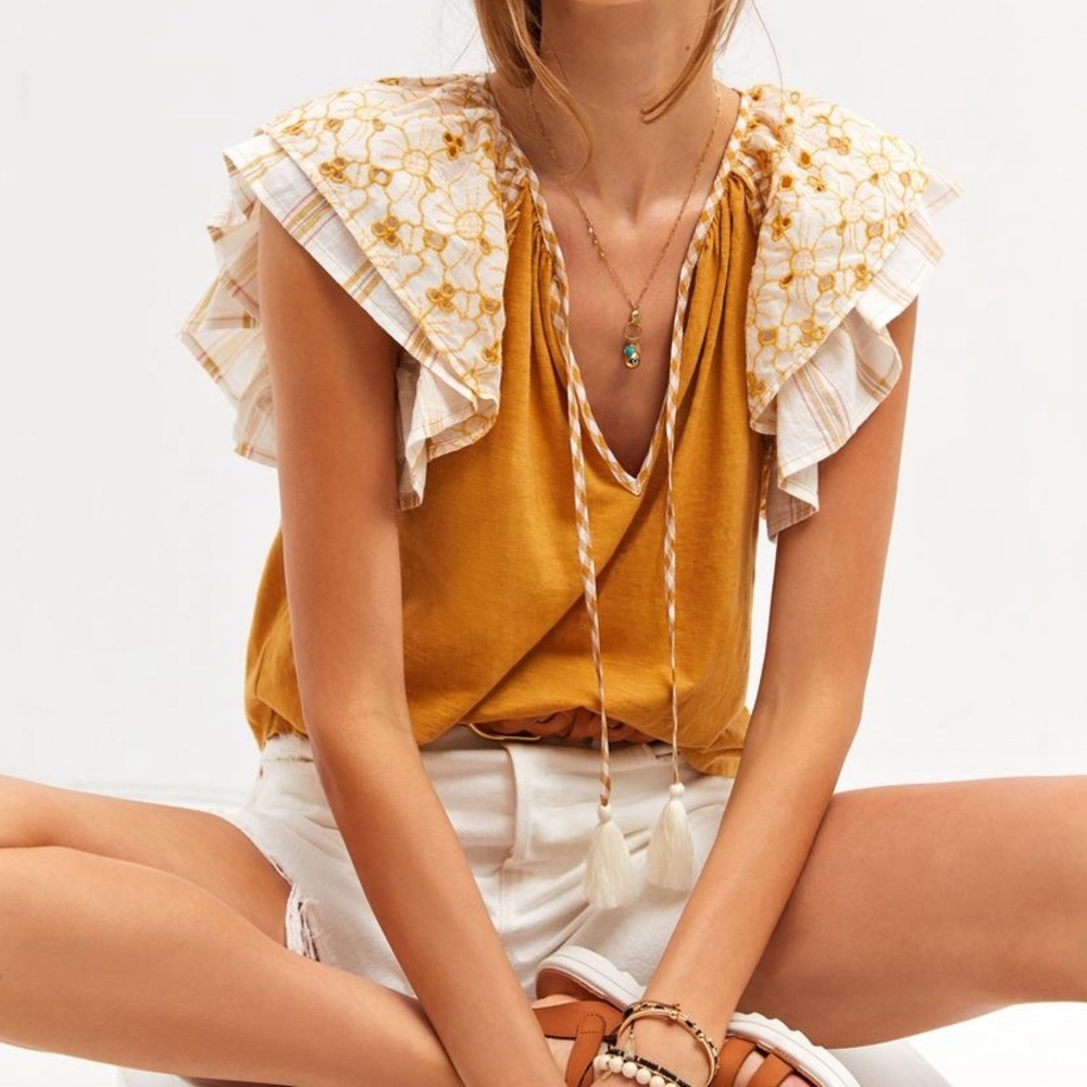 Anthropologie Porridge Clothing eyelet ruffled top
